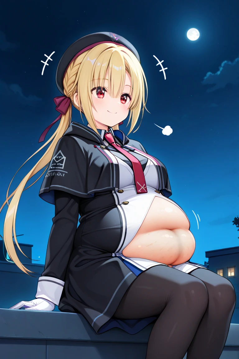 score_9, score_8_up, score_7_up, source_anime, KitagawaMarin, 1girl, ((obesse)), ((morbid obesity)), ((belly stuffed)), ((provocative)), ((very drunk)), ((staggers)), ((agitated)), ((provocative)), upper teeth only, multicolored hair, long hair, magenta eyes, ear piercing, earrings, pink nails, makeup, MarinSchool, bead bracelet, black choker, neck bell, ring, collared shirt, ((white shirt unbuttoned at the bottom)), short sleeves, blue necktie, plaid skirt, ((blue skirt)), tied shirt, ((standing)), looking at viewer, ((has a stomach ache)), ((shows her naked breasts)), ((skirt lowered)), a person looks at her