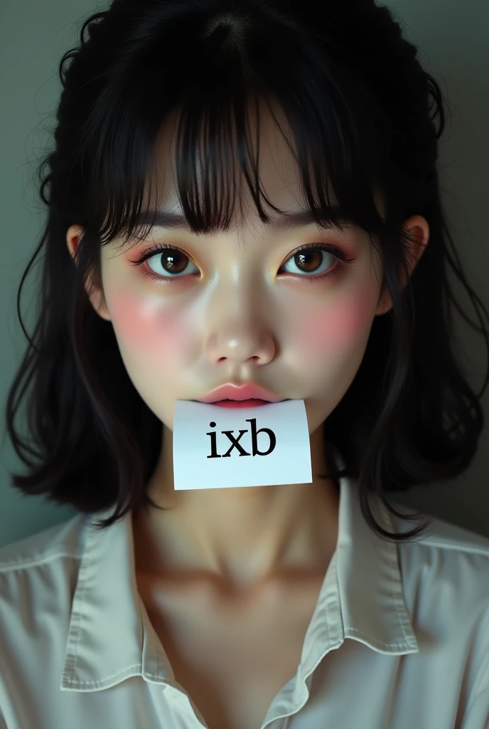 (1 girl), up hairstyle, very cute face, wonderful face and eyes, (very detailed eyes, very detailed face), Fresh, very beautiful appearance, (super photographic, High resolution), (highest quality:1.4), (hyper quality), realistic skin texture, RAW photo, (reality, realistic:1.37), very detailed, professional photography, 32,000 sexy female models , very Big round breasts that are about to burst, 1 girl,sweater,background white,((latex barely)((upper body whole body))