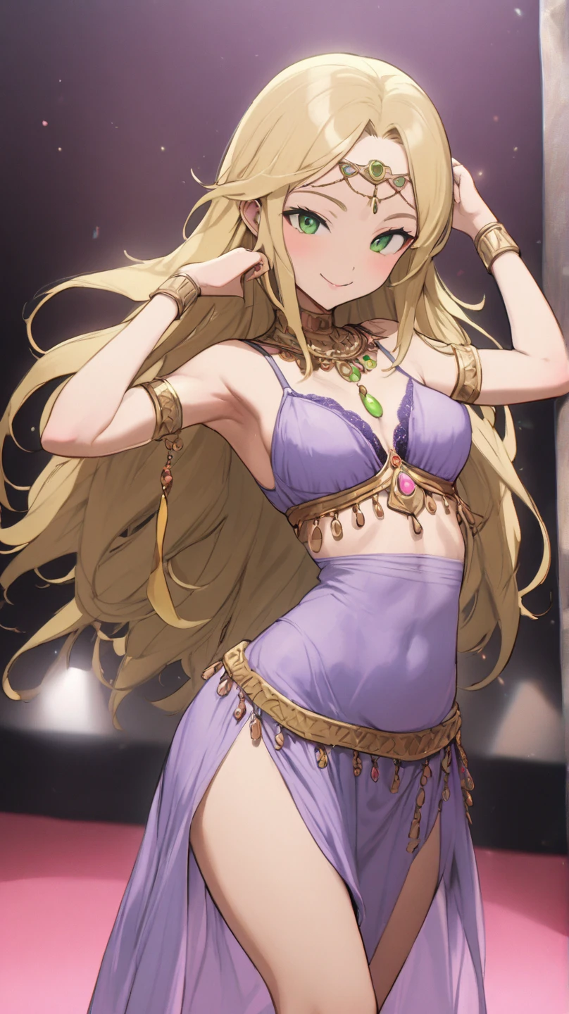 Blonde、Highest quality、high resolution、8K,Highest quality、Star-shaped pupil、The best smile、long hair、Pink Eyes、ponytail、Cowboy Shot、One person、Arabian Nights