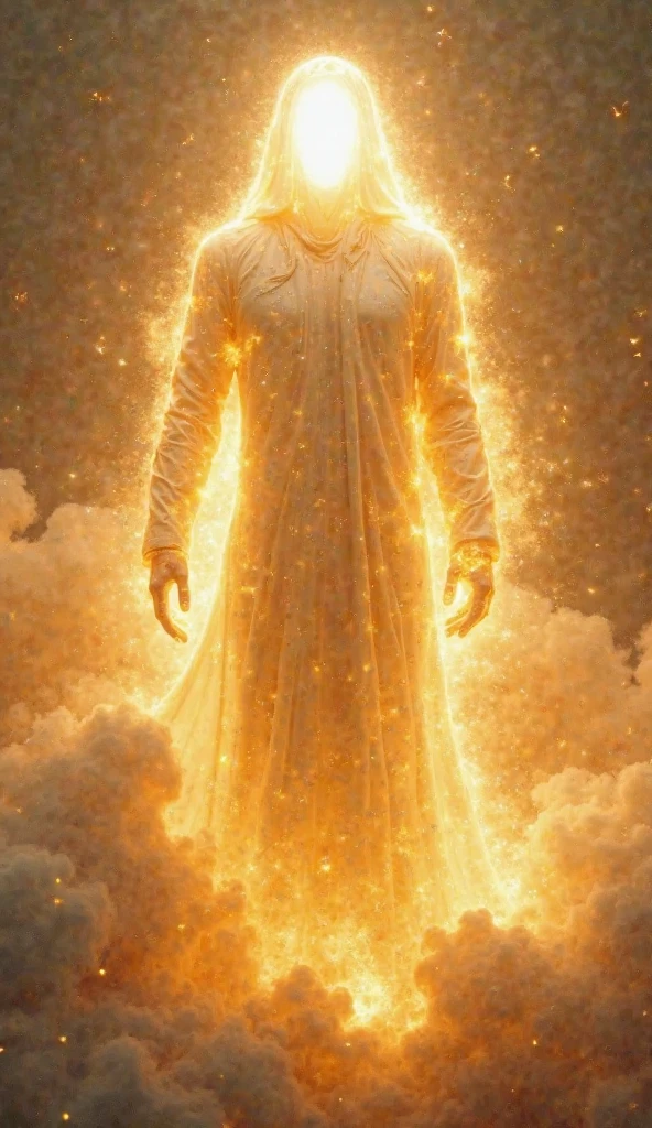 Saitama White suit with light emitting from the outlines and energy motifs.
Gold cloak with light effects and star spots.
Simple round face, with a dim light around it.
Bald head that can emit energy or light effects.
Glowing body, with light effects surrounding it.