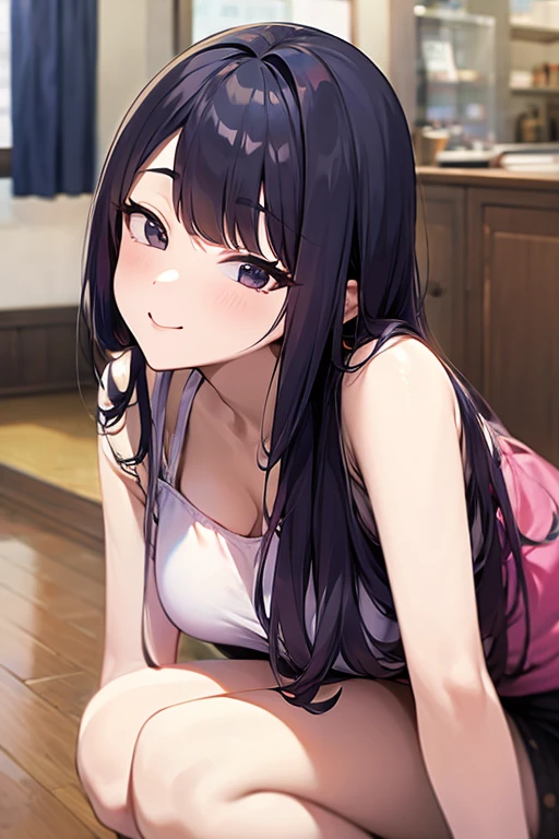 1girl in、A smile、Underwear、Cute underwear、Upper body portrait、Squatting panchira、