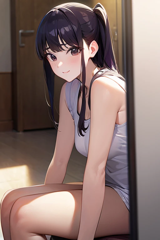masterpiece, Highest quality, High resolution, that's delicious, short hair, Ahoge, Iris, Hair Clip, X Hair Ornament, Seraphim, clavicle, Sailor collar, Aquaneckerchief, White shirt, Long sleeve, mini skirt, Are standing, Cowboy Shot, Outdoor, smile, tooth,Thighs,