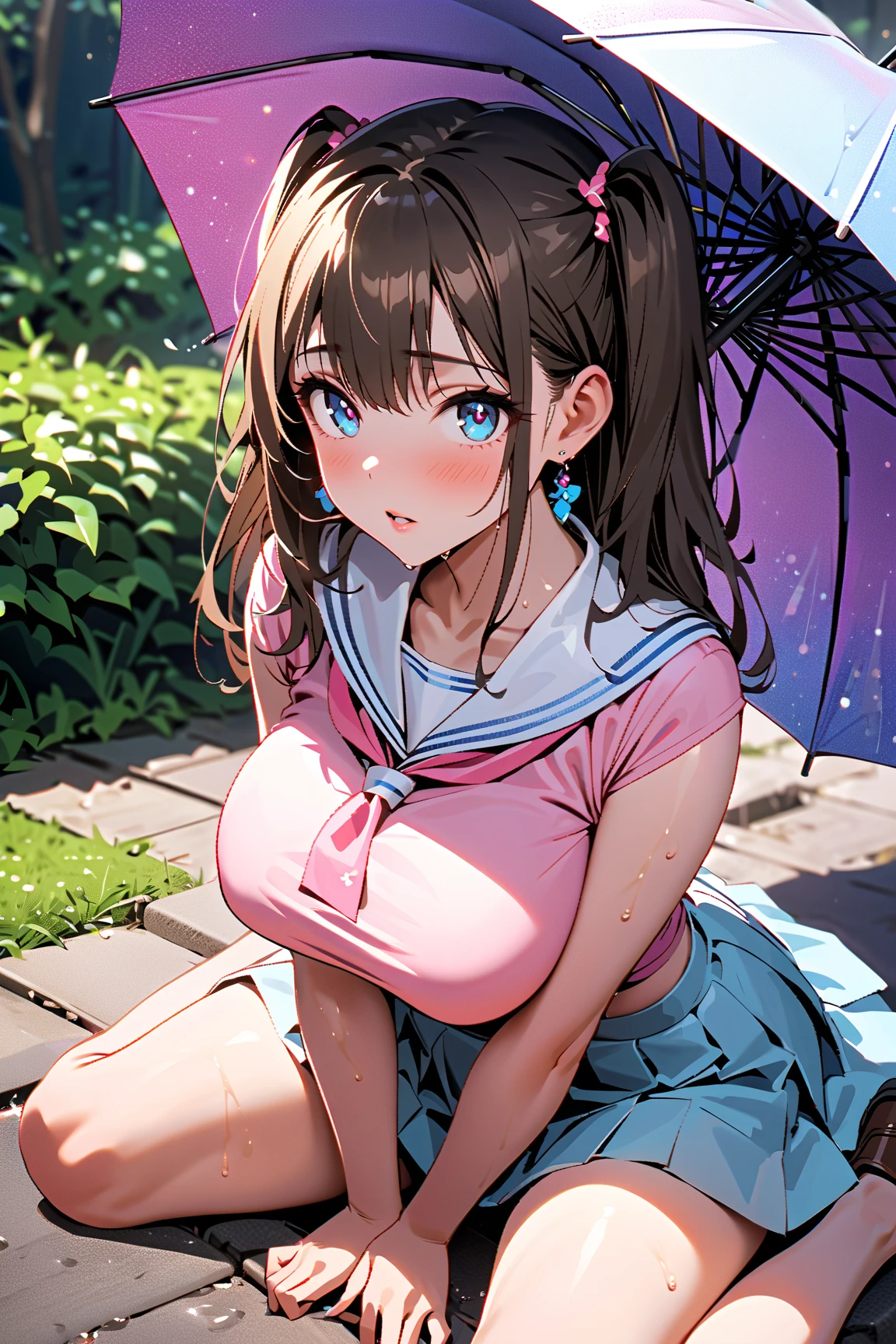 masterpiece, Highest quality, Nico_Yazawa,High resolution, 1 Girl, alone, Brown Hair, short hair, Twin tails、Purple eyes,  , , (Cleavage)、(Beautiful thighs), Carrying a red backpack, (randoseru backpack:1.2) Sweaty、Thick thighs、Highest quality、4K、1girl, 8years old, , cute, grin, 、、on the train、、、Thick thighs、Men holding their penises and surrounding girls、Semen from the penis、Bukkake、Bukkake、（Bukkake）projectile cum、Blowjob、Lots of spectators、Ahegao、low length、Gym suit