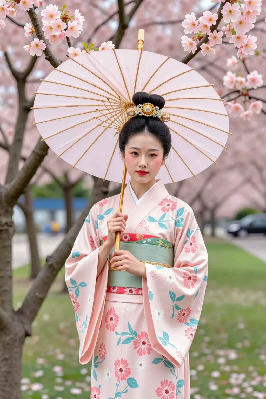 araffe woman in kimono with umbrella in front of cherry tree, elegant Japanese woman, Japanese woman, Japanese model, pale and coloured kimono, Japanese kimono, Japanese style, in kimono, Japanese goddess, wearing kimono, Japanese, Japanese related with flowers, kimono, Cherry Blossom Season, flowing cherry blossom colored silk, Japanese geisha, Flowing cherry blossom silk, Japanese inspiration, 8,000,