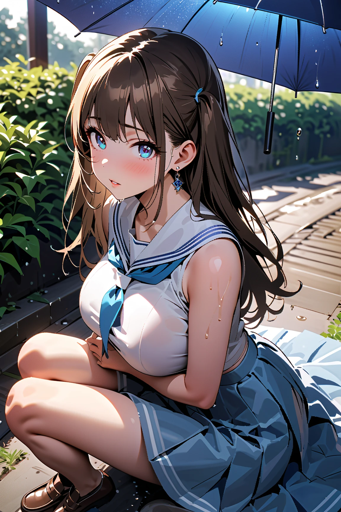 SFW,(8k, RAW photo, best quality, masterpiece, soft cinematic lighting, soft color:1.6),(ideal ratio body proportions:1.8),(from below, ceiling:0.0),(from side above:1.6),(looking up  at viewe:1.5),(kneeling:1.6),(beautiful eyes focus:1.7), (realistic), (town background:1.4), (solo, mature woman,15years old,super beautiful face,super detaild beautiful brown eyes :1.8), (detaild school girl costume:1.6),(coverd nipples:0.5),(embarrassed,red Cheeks:1.25),long hair, {{slicked back hair}}, white blonde color hair, clean skin, (smaller butt:0.5),(coverd nipple:0.9),(sagging huge long wide heavy breasts:1.5),(under boob:1.6), ( Perfect body skinny beauty: 1.5),(open mouth:1.1),(temptation pose:1.8),(heavy breathing:1.5),(covered by a man's shadow:1.6),