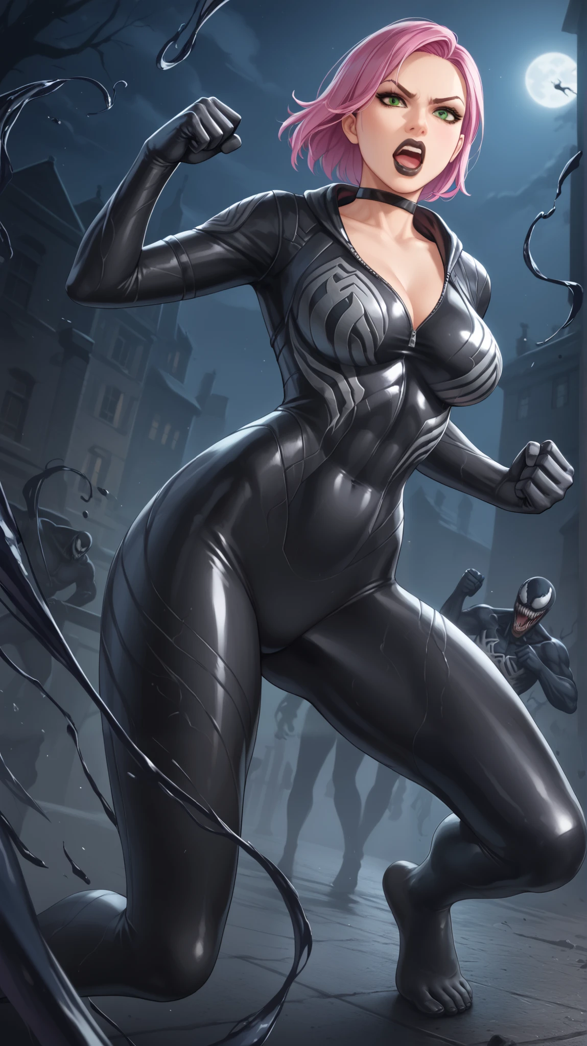 (Marvel's Black Panther, based on the costumes from the Marvel films), (work of art), (ultra detailed), cinematic, (8k resolution), (extremely detailed and technological), Abstract expressionism painting "Hyperion", Black Panther Goddess , technological armor, swimsuit armor showing pussy, epic technological image, epic posture, legendary, crouched posture with hands on the ground, flexible body, legs spread sexy. dark environment, digital painting, concept art portrait of the character, (sexy female body with curves, ((face completely covered wearing black panther mask, sharp panther teeth)), firefly eyes glowing with energy, gold details, cleavage impressive, very open, (extremely long and beautiful natural breasts, large, breasts popping out of the cleavage, dark nipples showing), Get close to emphasize the beautiful cleavage, close-up on sagging breasts), the most beautiful and sexy panther character of all.