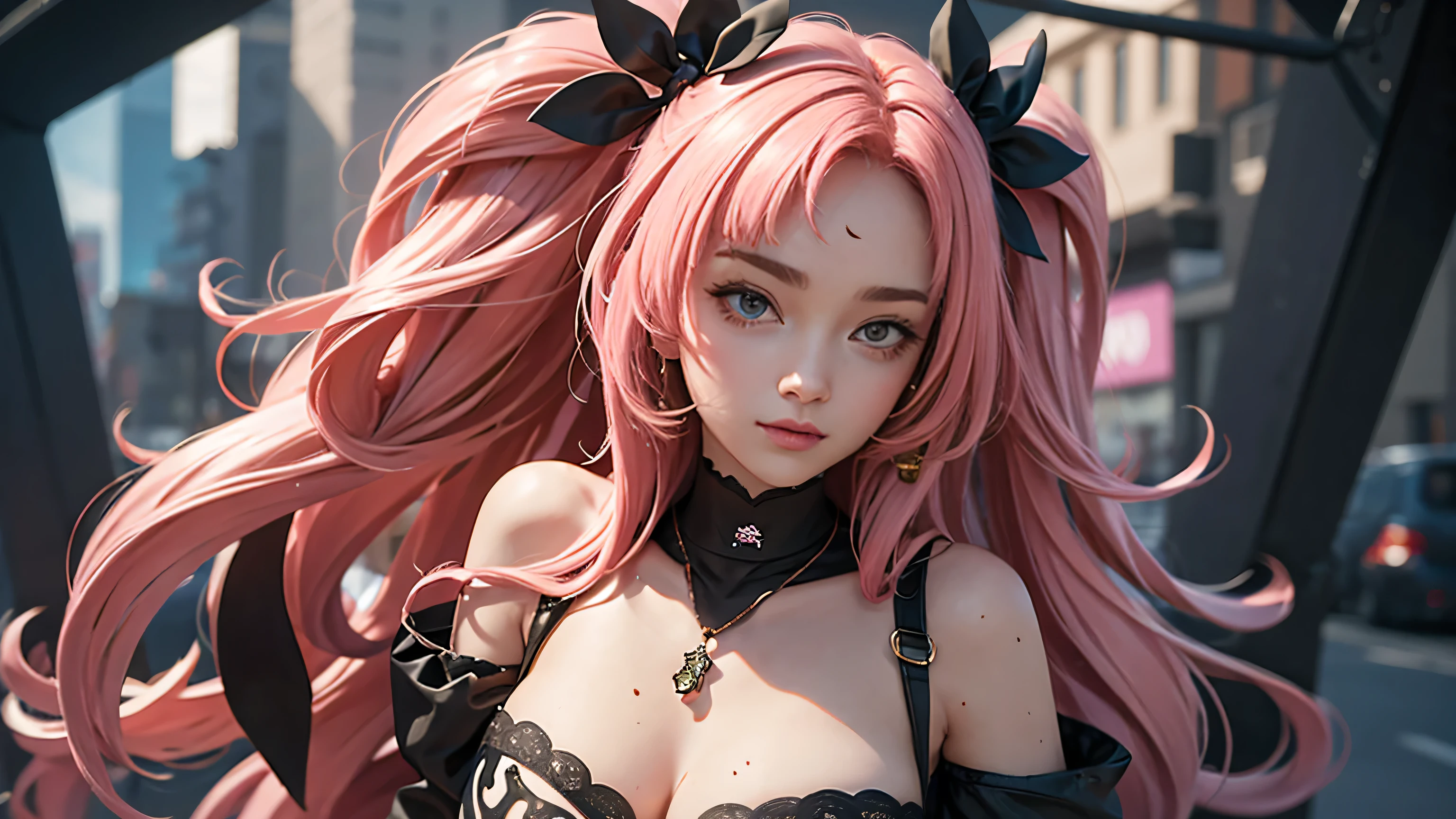 Personagem de animes de  cabelos rosa estilo Cartoon