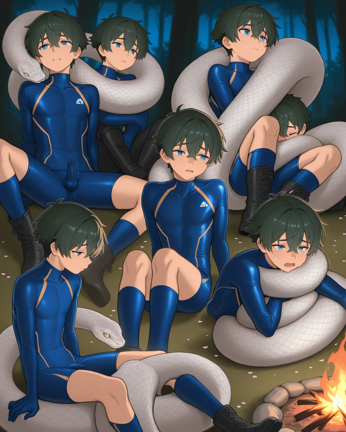 东方White Dragon(Species),White Dragon,Dark green eyes,Fit body,Dark personality,Bulge in pants,blush,sweat,Slobber,emaciated,Open your legs,Long neck,Milk flowing on face,Covered in milk,Shota,Swimming pants,open mouth,Stick out your tongue,Scales,Constraints,entangle,White cuttlefish tentacles,Heart pupil,Kneel down,Thin legs,sweat,Eat popsicles,White Dragon,Collar,Lots of popsicles,Many dragon people