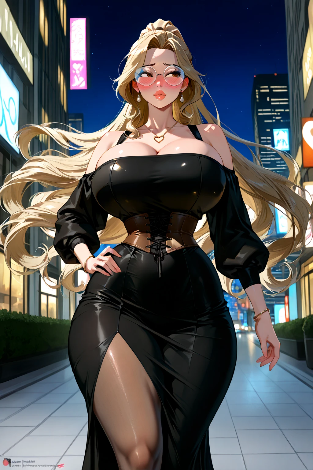 em uma rua iluminada com uma Bugatti atrás Illustration in styles of Harrison Fisher, Jeremy Mann, Alexandre Cabanel, and Tomer Hanuka, of a stunningly beautiful lady sexy big big tits decote em V Angelina jolie girl Power fênix + Avril Lavigne clad in an mini dress, em seus pés with the contradiction of men's sandália, atmosphere that balances the delicate and the rugged, soft pastel hues for the dress pink Blue contrasting their sturdy, leather exterior, textures that interplay tone as if at