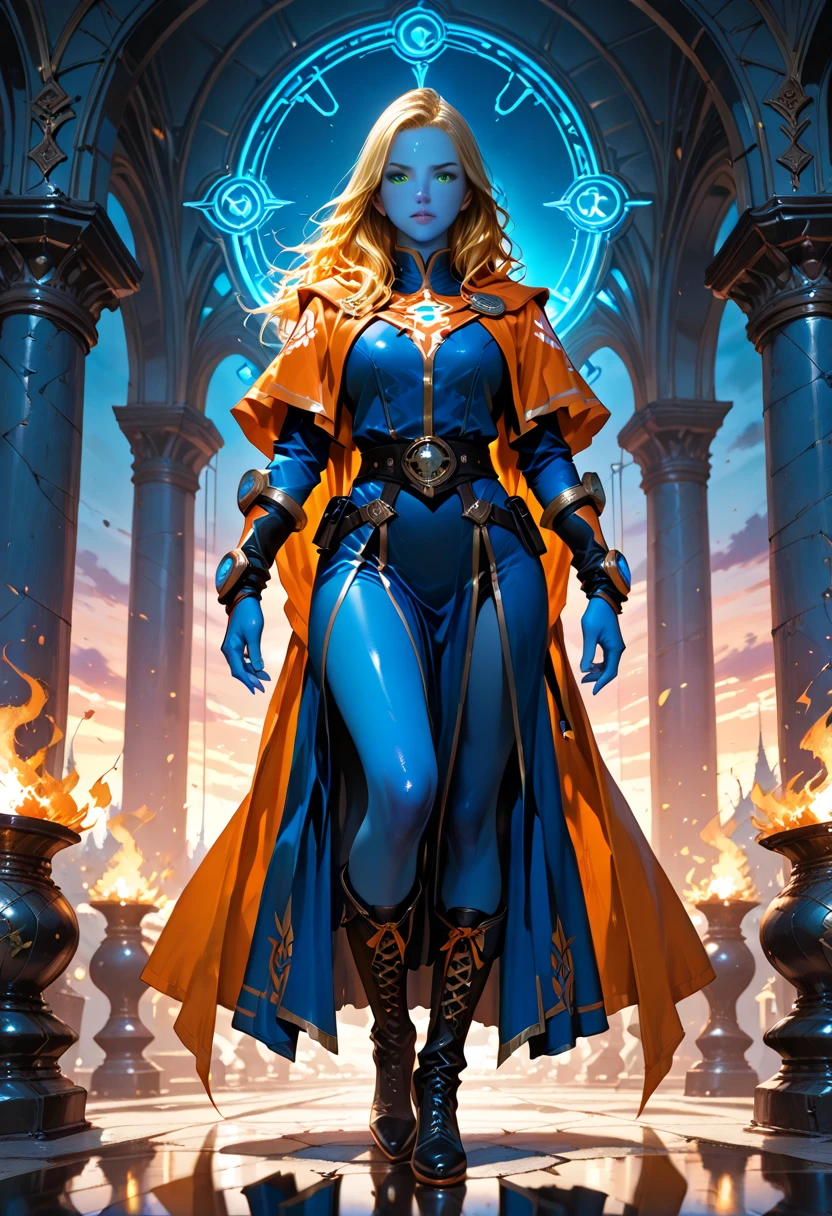 carmilla, medium breasts, black dress. by white, beautiful face, blue eyes, (masterpiece1.2), Best Quality, absurdities, High resolution, extremely detailed wallpaper, perfect lighting, from below, blue eyes, castillo, view of the castle, outdoors, de evening, evening, at night, ((silver mask))