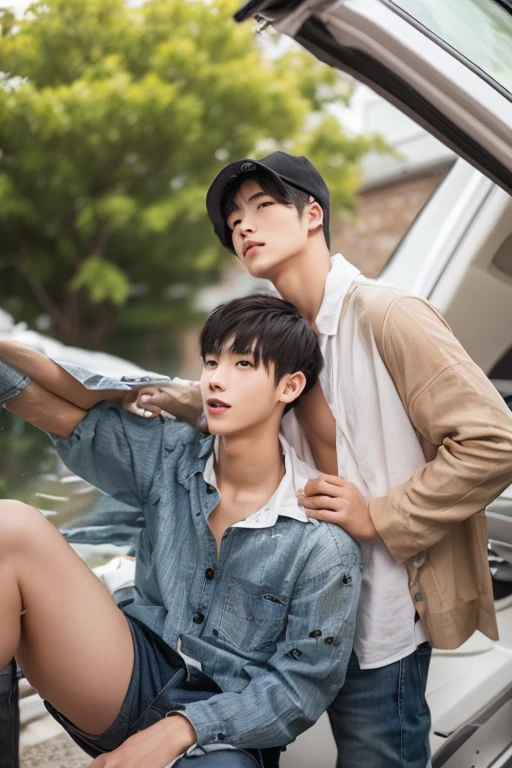 1 boy, tall, green tone, green, grass, model figure, (solid green top, bright green pants, green tone scene in background: 1.7), handsome, focus face, look at the audience, (Kim Do-young, Hyung-tae, Kim Young-shen, Doug Jiang, Hong Joon-hyung: 1.2), shirtless, clear details, Arafard male.