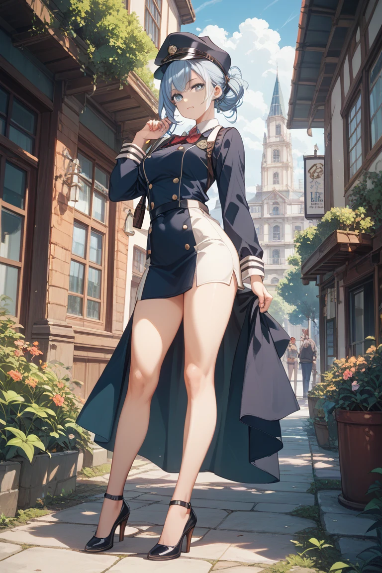 Anime - stylistic image of a woman in a short skirt and coat, Kantai collection style, anime moe art style, style of anime4 K, small curvaceous loli, Guviz-style artwork, azur lane style, full body portrait of a short!, Best anime 4k konachan wallpaper, trending on artstation pixiv