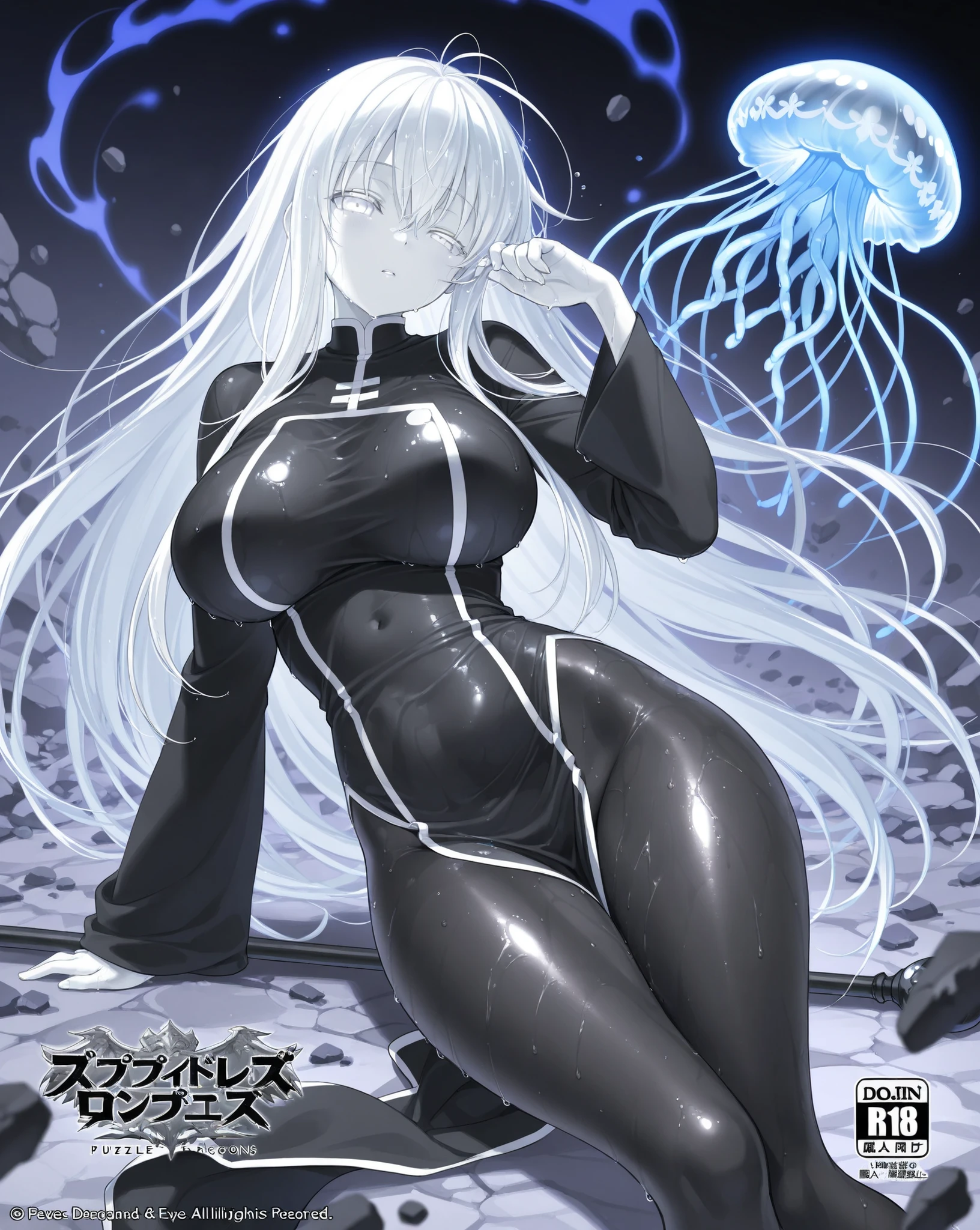 Best quality ultra detailed high resolution unity 8k wallpapers detailed perfect anatomy (((a girl,Black penis)))(((huge,testicles)))(penis bind tentacle)　horny nsfw ((lewd)) Large Breasts ((tentacles rubber suit)) White slime mattress dakimakura (3 tentacles penis more precum)