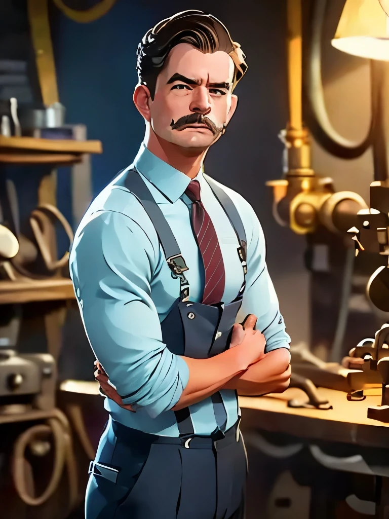 A close up of a man in a blue shirt and tie - SeaArt AI