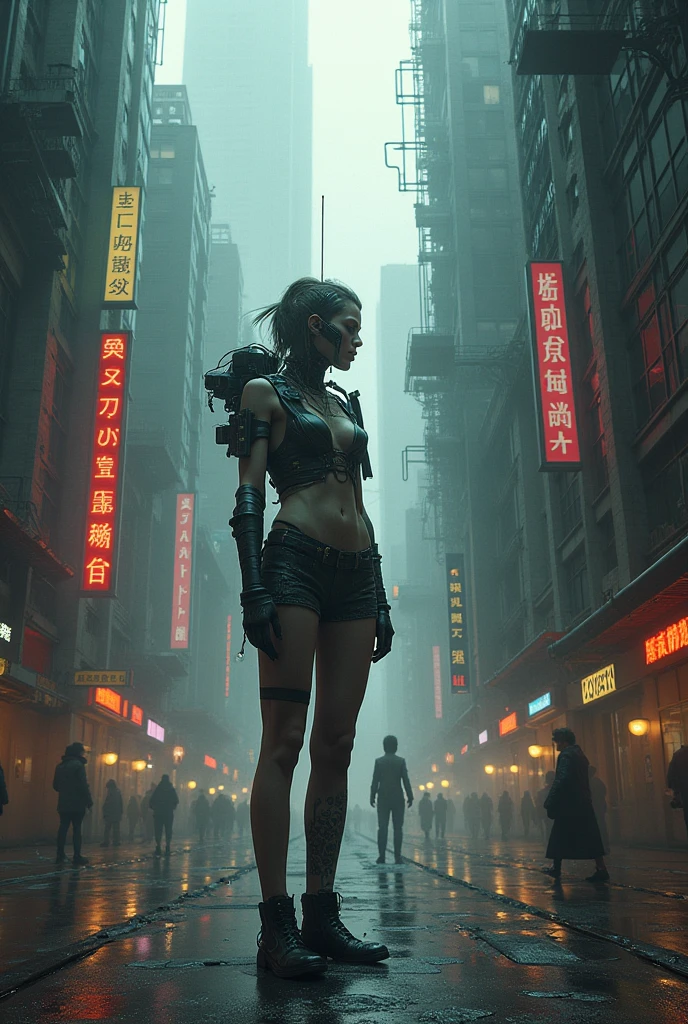 20-year old large-breast woman with cleavage:1.4, 1woman, solo, 3D neon art of a woman's body, (with low angle view), (((((matrix style black micro sunglasses, black bra and very short black miniskirt, white G-string panty))))), (((aiming with a short gun))), (looking at camera), aerial view of blade runner neon-noir city background, (((Matrix cascading code))), (((1drone alone above city))), perfect composition, beautiful detailed intricate insanely detailed octane render trending on artstation, 8K artistic photography, photorealistic concept art, soft natural volumetric cinematic perfect light, chiaroscuro, award-winning photograph, masterpiece, oil on canvas, Raphael, Caravaggio, Greg Rutkowski, Beeple, Beksinski, Giger
