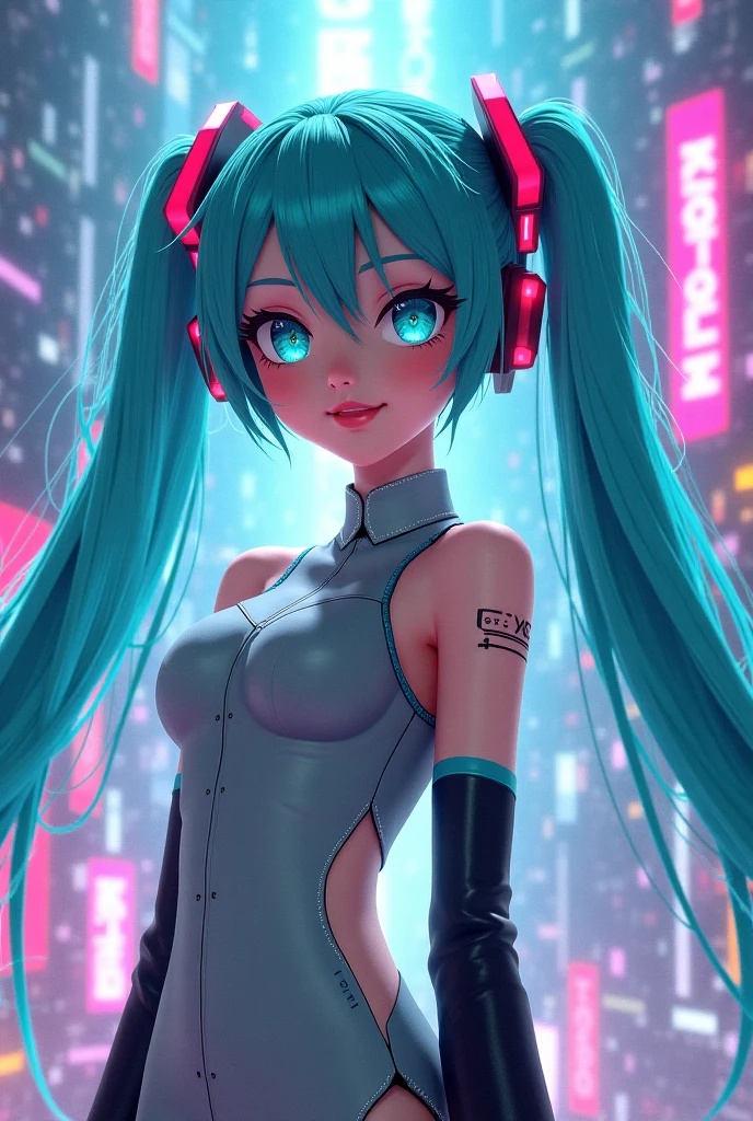 highest qualityr))、((obra maestra)、mirai, cyberpunked、large buttockss、arrodillarse、Electronic visor attached to the face of a 12-year-old girl with emphasis on the buttocks、(miniskirt mostrando panties White:1.4)  ,mirai Red latex body,Moda cyberpunk、Pose sexy、(Usar polainas amarillas en la parte inferior del cuerpo、Agrandamiento de los senos、(fondo Neon lights in the dark city at night:1.4),motor irreal:1.4,UHD,La mejor calidad:1.4, fotorrealista:1.4, textura de la piel:1.4, obra maestra:1.8,obra-prima, mejor calidad,（Beautiful and detailed eye description）,( neon pink ciborg),(Perfect anatomy),(convexo ,Dedos detallados),ciborg mirai bodysuit white,(mirai:1.4),