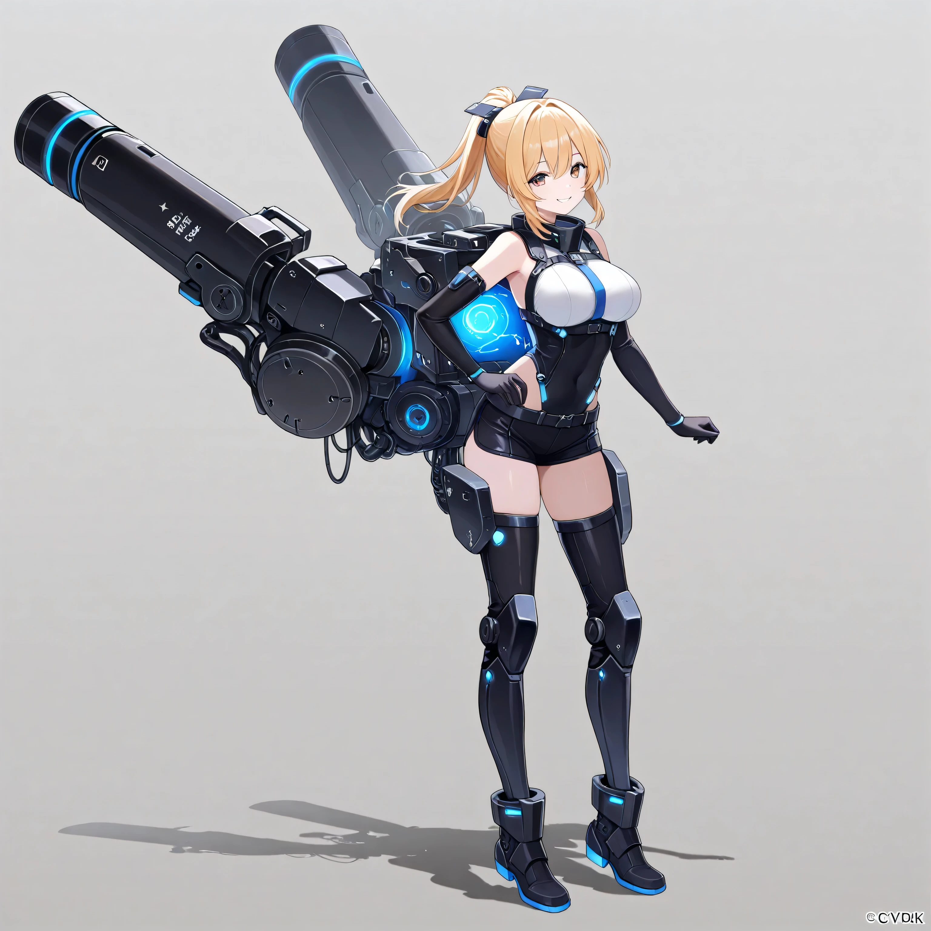 a woman in a white top and black pants holding a gun, mechanized valkyrie girl, mechanized soldier girl, cyberpunk anime girl mech, female mecha, fully robotic!! girl, cyborg merchant girl, m4 sopmod ii girls frontline, girl in mecha cyber armor, perfect anime cyborg woman, android heroine, maxwell from the nikke videogame
