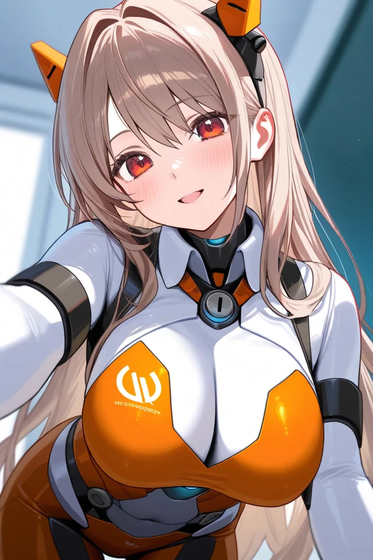 blonde hair, french braid, hair behind ear, hime cut, very long hair, heart-shaped pupils, animal ears, fox ears,"long orange fox ears with black tips", covering ears, kemonomimi mode, seductive smile,tail emanating(9 tails fox),huge , large hips,fully clothed, no nswf, white bodysuit,red eyes,pilot suit,short hair,blue hair,bangs,interface headset,turtleneck,hair between eyes,pixelated background,neon lights,sci-fi color scheme,vivid colors,metallic texture,detailed shading,holographic interface,dark atmosphere,high contrast,sharp focus,wisps of hair,reflective surface,exquisite details,high-res,studio lighting,red accents,illuminated surroundings,artificial intelligence assistant
