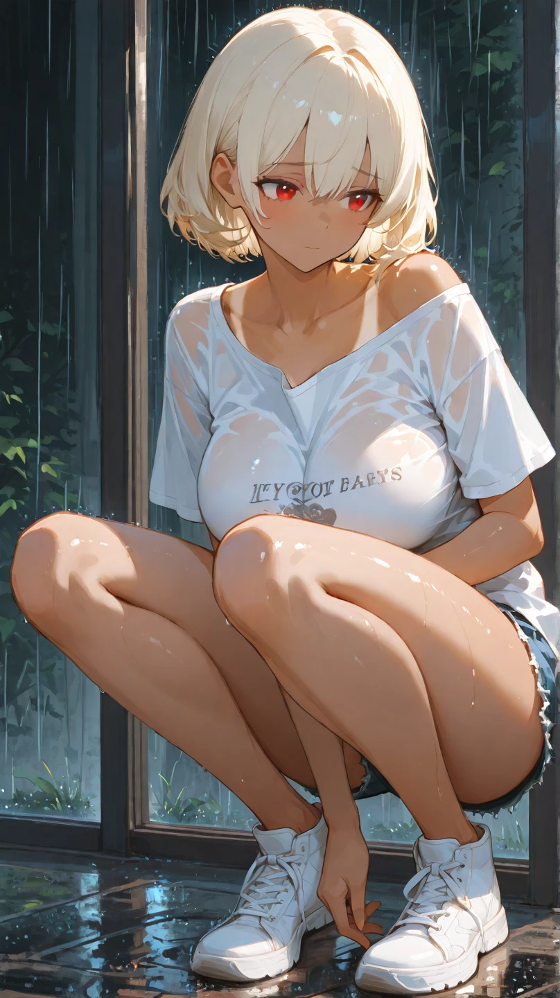 Browsing Caution,((Perfect Anatomy:1.5,Realistic,:1.3,Raw photo:1.3,masterpiece、Highest quality、Ultra - High resolution、High resolution、Realistic、Extremely detailed CG、8K)),(A seductive smile)、Cowboy Shot,1 female,Head to Knee、alone,20 year old beauty,(Beautiful and exquisite face and eyes,Big and beautiful eyes),Bright green eyes,(blonde hair,ponytail,Long Hair,bangs),(blush、Embarrassing:1.5),(Big Breasts,Slender body,Small Head、skinny, Glowing Skin,Oily skin,Shiny skin),walk,((White hooded sweatshirt,Oversized hood)), (Tucked-up sweatshirt:1.3),((Long sleeve,Knee-high socks,Low rise with white jelly See-through panties:1.5)、、((cum in pussy:1.4)),on the road,Shibuya Station、Tokyo、Erect nipples