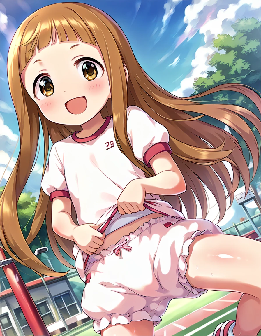 , Petite little small junior body, tiny, The upper body is not wearing anything, The upper body is not wearing anything, The upper body is not wearing anything, Small breasts, Small breasts, Small breasts, Hijiri Ageha, brown hair, long hair, purple eyes,
pink shirt, off-shoulder shirt, puffy short sleeves, denim shorts, topless, topless, topless, Nipples are visible, Nipples are visible, Nipples are visible, Large nipples, garden, The upper body is not wearing anything, The upper body is not wearing anything, The upper body is not wearing anything, Small breasts, Small breasts, Small breasts, little small junior body, tiny, high quality, high detail, beautiful, 8K, Detailed face, Detailed nipples,