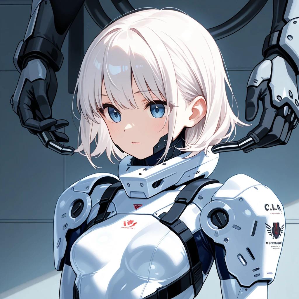 Handsome 18 year old Japanese model Very short, cropped black hair Soft Macho Nude with robot parts White exoskeleton Naked with white robot parts Soft Macho Nude with robot parts