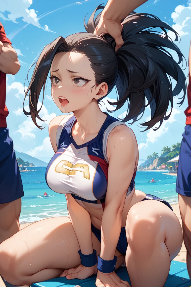 ​masterpiece、ultra-quality、ultra-detailliert、Perfect drawing、Solo、girl with、((Cute swimsuit))、Competitive swimsuit((High leg cut:1.5))、(round and big buttocks)、((Pose with buttocks sticking out))、(((bulging bust top)))、red blush:(0.2)、perspiring、(darkskin:1.2)、(Cute smile)、18year old、blue-sky、cumulonimbus clouds、glowing sun、Swimming pool、(Shot from diagonally below the back)、beatiful backgrounds、Accurate drawing、Detailed drawing