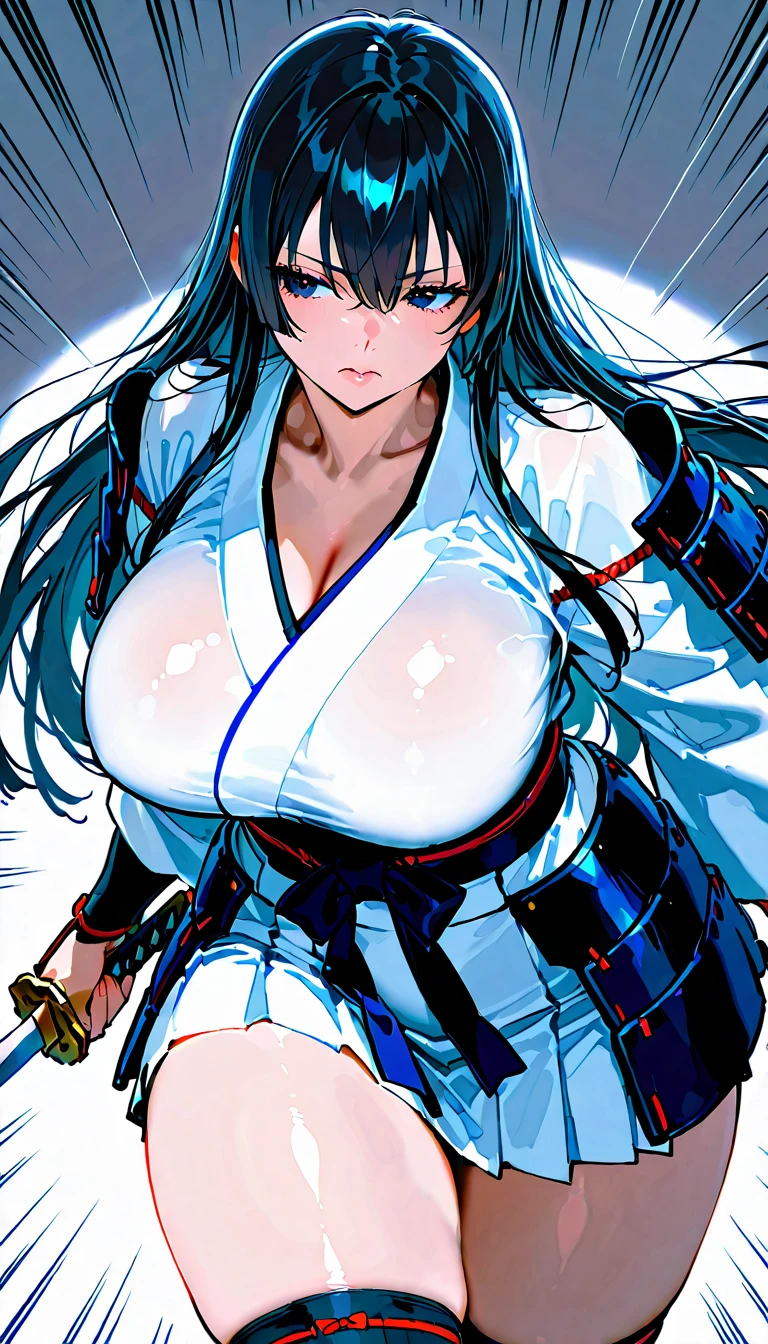 A beautiful 15-year-old Yuki-onna with long blue hair　Gorgeous embroidery, Ultra glossy, She is wearing a shiny kimono　　She is crucified in front of her lover.　Intense foreplay　Fluid spurting from nipples　
