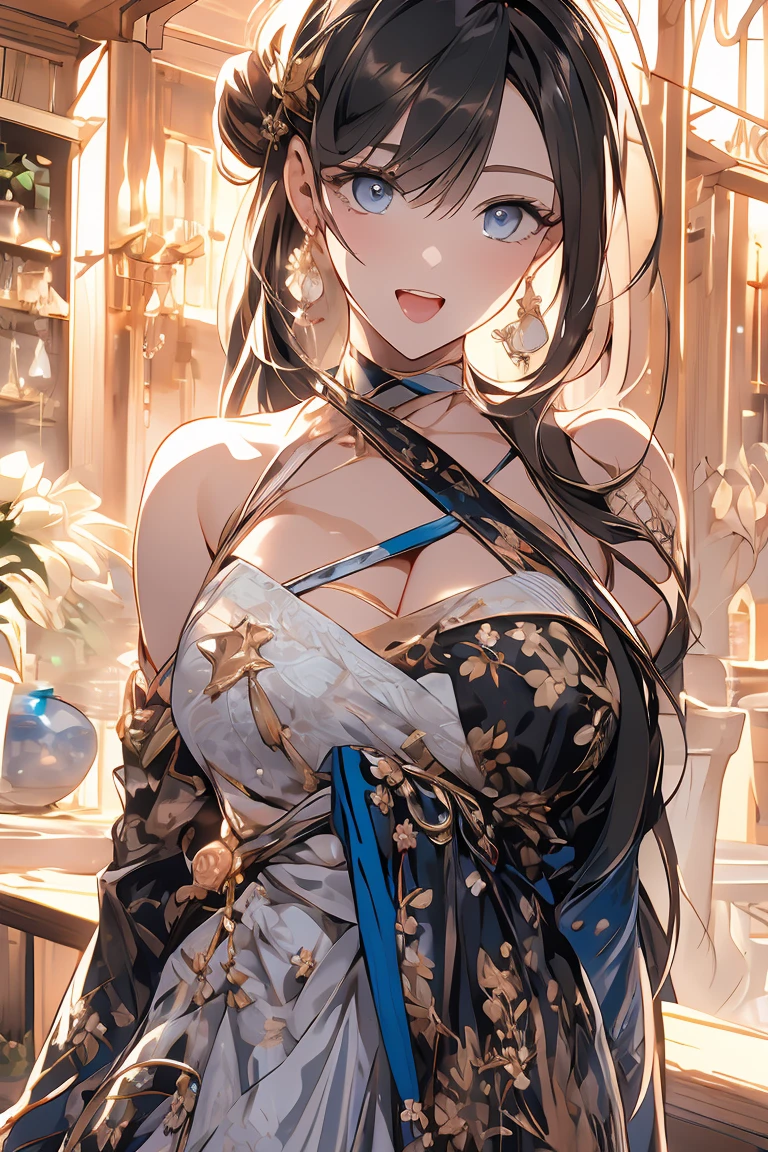 ​masterpiece、Background with（（Fantastic starry sky、kosmos、Meteor swarm、Luminescent yellow flowers all over the place））、About 30 years old、a beauty girl、glamor、huge tit、It's so big that it almost overflows from your clothes、Great embroidery on a yellow mini dress with a lot of exposed skin、No Shoulder、Exposing the chest、Taking it off、She wears her hair in a beautiful floral ornament、heavy wind、pantiy、Underwear is visible