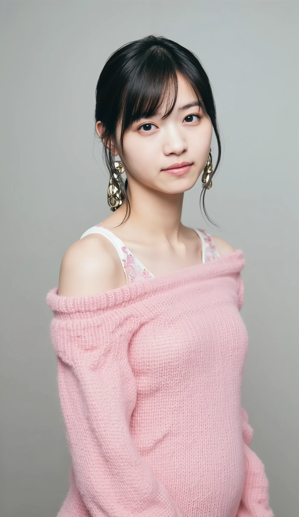 (8k, RAW Photos,highest quality, High resolution:1.1), (Ultra-realistic:1.4),(Realistic, Realistic:1.3),The Beauty of Japan、Rhythmic gymnastics club、Rhythmic Gymnastics Uniform、((Upper Body:1.3)),Maid Cafe、((Maid:1.3)),(Pink knitted sweater:1.3),look up、Shooting from the sky、