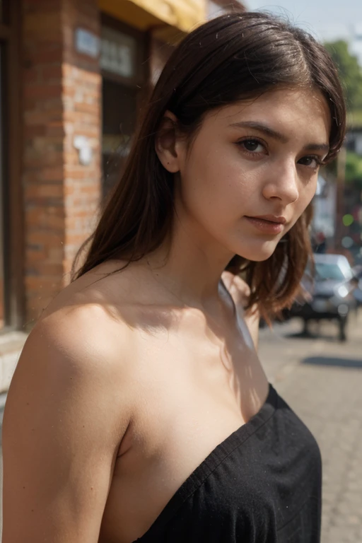 une jeune femme de 25 ans avec cheveux brune, tenue maillot toute nue