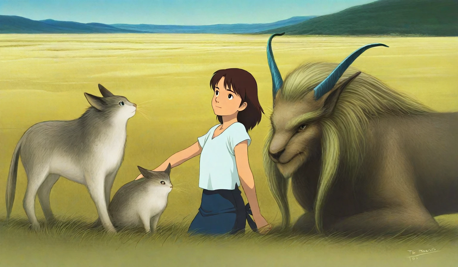 I would like you to take this photo as a reference and transform all the members into a Ghibli-style drawing. with the greatest possible similarity with the photo, tipo roupas, cabelo, acessorios
