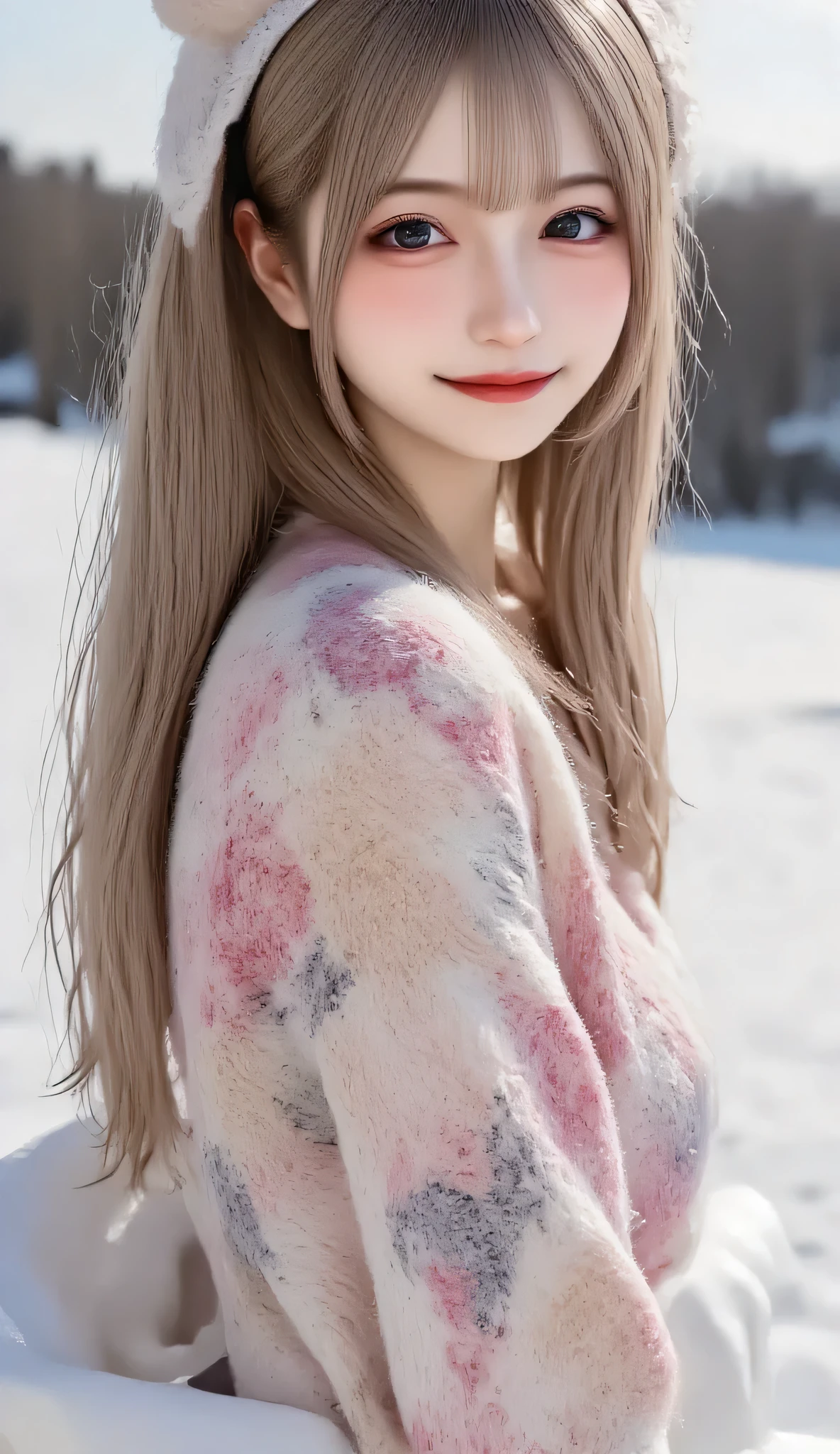 1 woman、high resolution, masterpiece, is anatomically correct, 最high quality of wavy lines, high detail, high quality of wavy lines, Ultra Fine, textured skin, Hair, smiles, portrait photography, Aperture F2.8,Ski resort、 Snow Mountain 、Snowboarder、Ski wear holding a ski with both hands、with a lift on the back、knitted cap with hidden face、Ski goggles on the head、Japanese woman、20th Generation