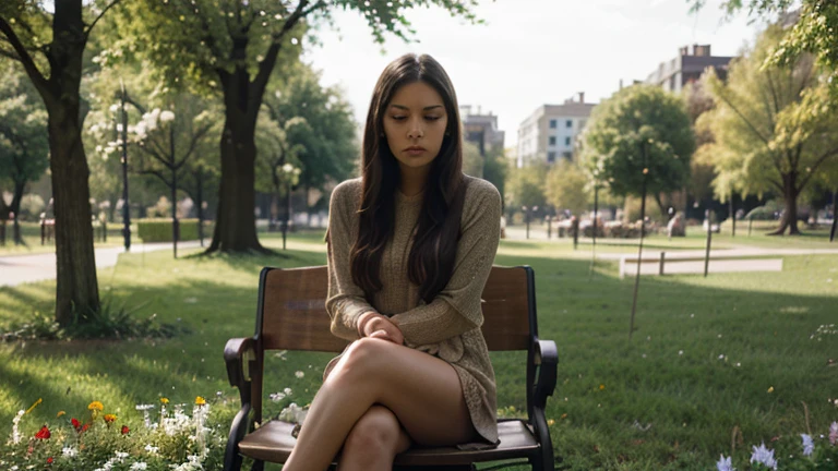 This person is sitting on a bench in a park late at night