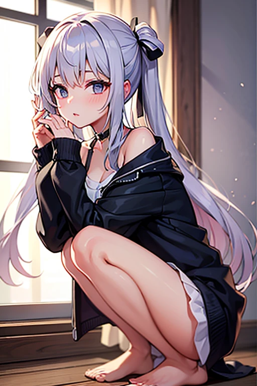 1 girl in, purple color  hair、The purple-pink eyes that dreamers desire, (Blonde hair) , small stature, Colossal tits, Lori, (masutepiece:1.2, Best Quality), (finely detailed beautiful eye: 1.2), (beautifull detailed face), (Best Illumination, extremely delicate and beautiful), ((Cinematic Light)), Dramatic light, (Pale white background:1.5), Short bob hair（1:3）、Ultra Contrast、Braid a little around the ears, 鎖骨, White long dress、Perfect Finger、only has 5 fingers、、Her pussy is visible through the white thong、Wet pants、You can see inside your underwear、full of sweat、mocking look、nffsw,Arms crossed、grab the arm、Shoot from below、The angle is as seen from below.、Best Quality、Large breasts、muscular and thick pussy、Pubic hair,Hairs、high-level image quality、hightquality、8K,perfect hand、only has 5 fingers、Darker overall、5 fingers、finger pin、Perfect Finger、T back、Naked、noise cut、bullet hand、Her hair color should have been a brighter purple.The skirt part is also carefully expressed.....、Purple skirt、the skirt is floating in the wind、Dark purple panties、Pubic hair majority、god angle、Sitting on a chair、legs crossed、Cross your legs、Shot from under a chair、A smile、Shopping street with falling snow、midwinter jumper、 top-quality、hyper HD