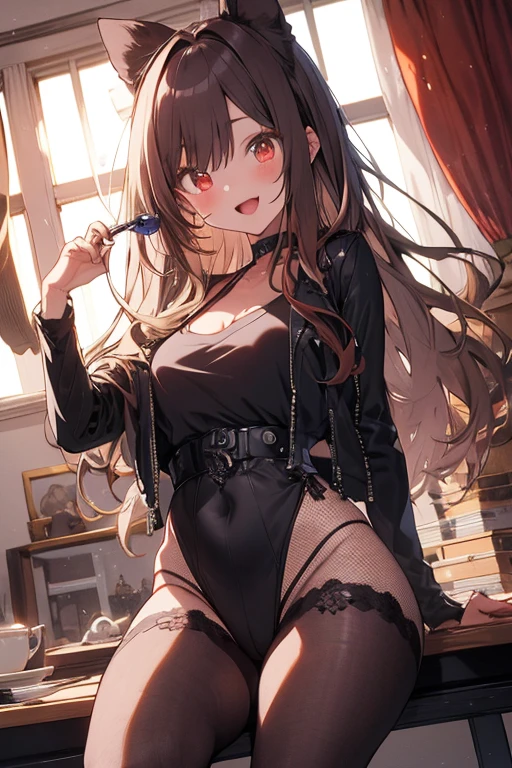 (masterpiece:1.2, top-quality), (realistic, photorealistic:1.4), (natural side lighting, movie lighting), looking at viewer, 1 girl, japanese, 25 years old, perfect face, perfect body, ((cute and symmetrical face)), shiny skin, long hair, straight hair, sideburns, hair intakes, blond hair, (middle breasts), slender, beautiful hair, beautiful face, beautiful detailed eyes, beautiful clavicle, beautiful body, beautiful thigh, beautiful legs, (beautiful toes)、medium long skirt, suspenders,Black Garter belt on the legs, (lovely smile), ((black high heels、Stilet Heels)), (Standing upright with one leg in front of the other), face focus, trench coat, (full-body view)、put your hand on your waist、standing on tiptoes looking outside