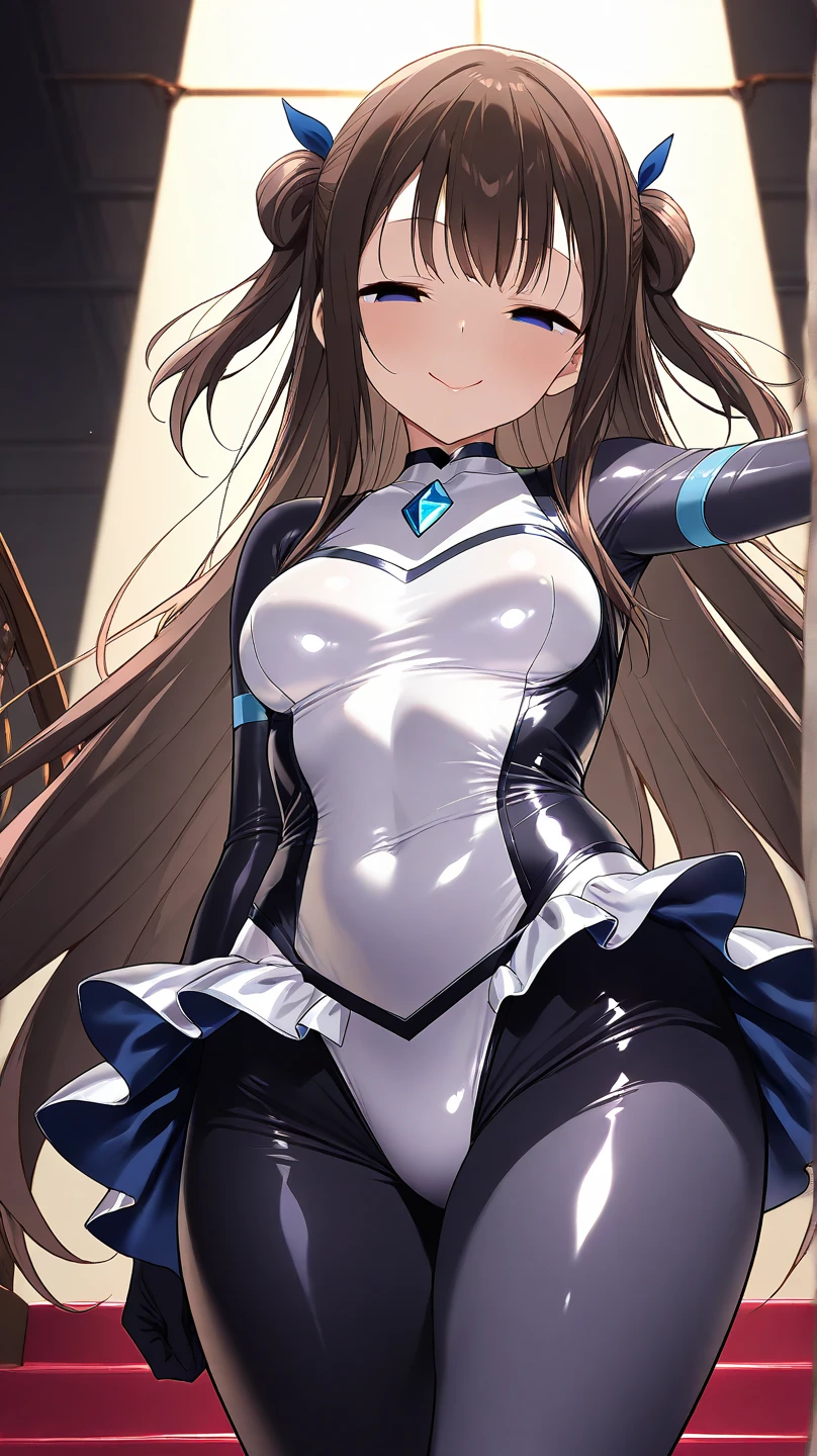 woman,14 years old,,city,night,(((white and blue tight miniskirt bodysuit))),,open mouth smile((See-through))(((glasses))),((beautiful long ponytail)),(()),blush、surprised face,((())),((blonde))(((On the way to changing clothes)))(((While taking off my clothes)))