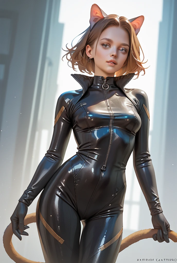 PM, (Slime-based wetsuits:1), Golden Fringe Shorthair, Light brown eyes, 1girl in, 20yr old, Innocence, (Photorealsitic), (intricate-detail:1.2),(masterpiece, :1.3),(top-quality:1.4), (超A high resolution:1.2), 超A high resolution, (A detailed eye), (detailed facial features), nffsw, 8K分辨率, (lensflare:0.7),