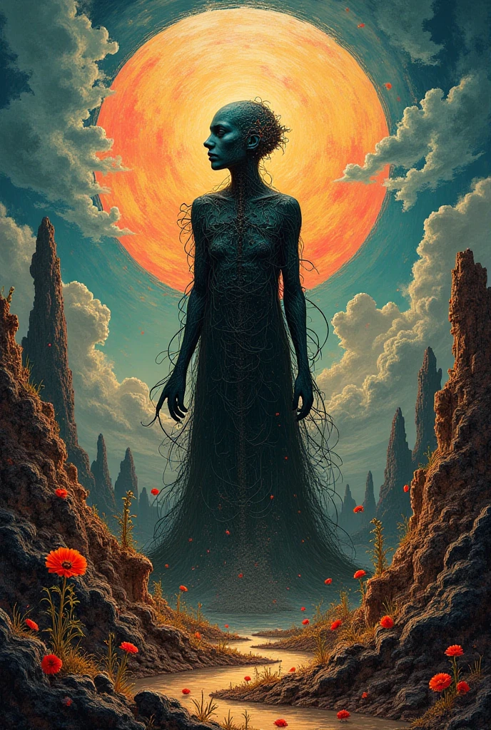Mythical creatures, author：Zdzislaw Beksiński and Vincent van Gogh, Red moon and big eyeucha