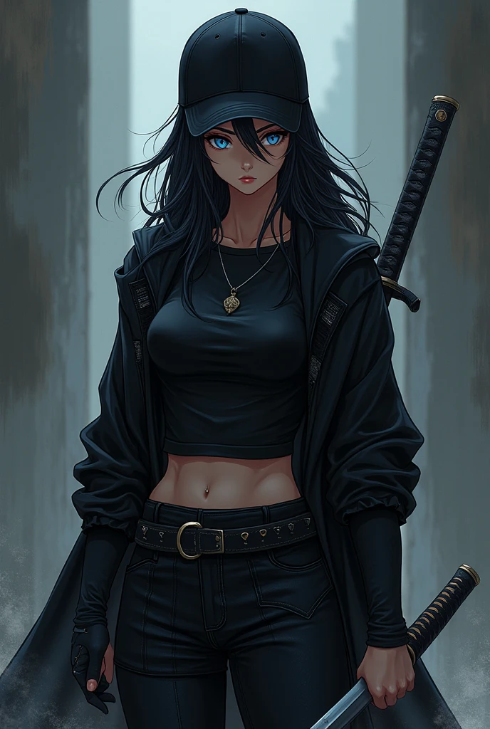 Sexy anime style ninja woman with giant breasts and giant butt