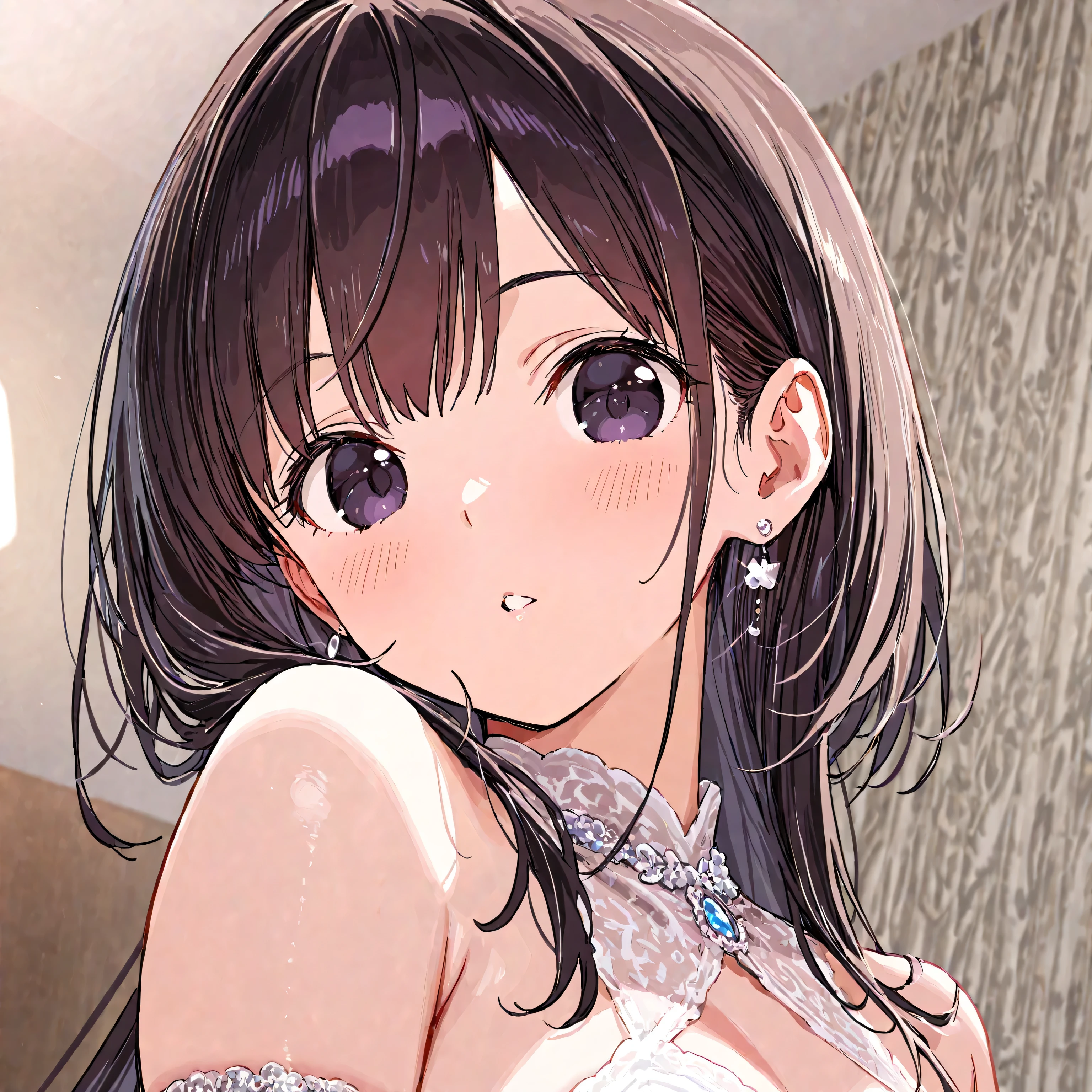 16k,score_9, score_8_up, score_7_up, source_anime, rating_safe,super detailed , Osaka Shizuku, (heart eyes),(heart in eyes),spoken heart,very cute,open mouth,dutch angle,big breast ,blush,beautiful face,beautiful eyes,details eyes,white background ,(cleavege),leaning forward 