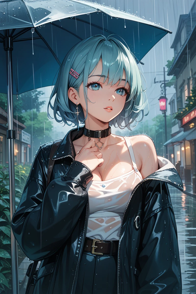 (photorealistic:1.8, highest quality:1.8,8K masterpiece:1.8,High resolution,muste piece:1.8,RAW Photos,cinematic lighting),
cyber punk、Back alley at night in the city、rain-soaked ground、vapor、
(1 android girl:1.3)、Completely naked、Heart-shaped nipples、bondage、choker、knee high tights、Nipple piercing、beautiful butt,beautiful thighs,plump nipples,Nipples are visible through the costume、(Rei Ayanami)(character focus)、
(short Hair:1.2,Beautiful shining blue lime hair:1.5)、
(elation:1.4)、Disdainful、
plump nipples、(cameltoe),No split screen,slender abs:1.2,(Young sensual gravure idol)