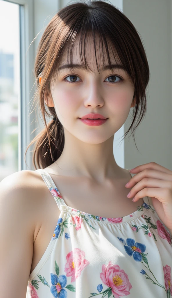 ((Best quality, 8k, masterpiece:1.3)),1girl,18 years old,Asian,Real texture:1.3,(Background blur:1.1),Dress Up,Tall and slender figure:1.2,(Hot summer weather),(street:1.3),Highly detailed face and skin textures,Exquisite eyes,Long eyelashes,Double eyelids,Skin Whitening,happy,Various postures,Beautiful breasts