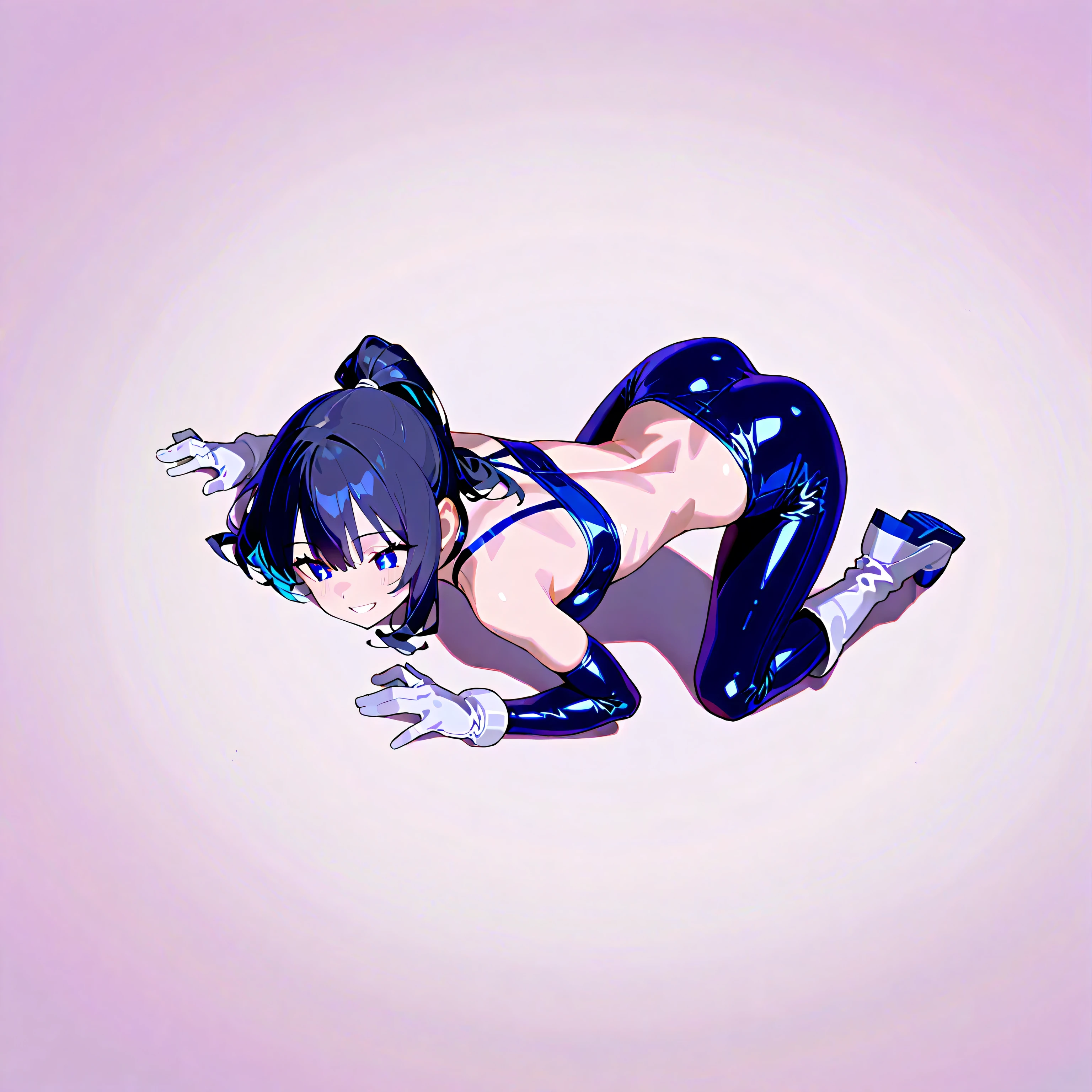 by (mignon:1.1), furry raccoon, (Michiru:1.1), (loonacroptop:1.1), crop top, (loonashorts:1.1), bottomwear,, 1girl, solo, blue hair, (multicolored eyes), raccoon ears, two-tone hair