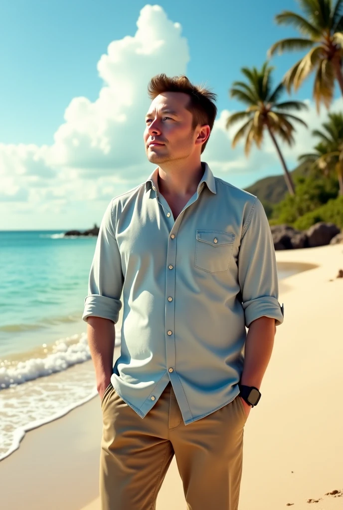 photo of beautiful sks person, hyper realistic photograph, detailed face,film grain, Kodak portra 800, f1.8, intricate, at the beach, <lora:locon_elon_v1_from_v1_64_32:1.25>