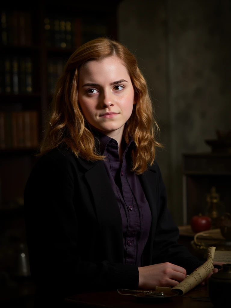 Hermione_Granger_Emma_Watson-4400, a woman, smile in face, sitting, happy, golden hair, curley, small amount of freckle, pretty, in library, books, detailed, hdr, epic background, line art, digital illustration, comic style, dynamic, highly detailed, artstation, concept art, smooth, sharp focus, illustration, Thomas Moran style, art by Carne Griffiths and Wadim Kashin, detailed background, 60-30-10 color rule, warm tones, godrays, unreal engine, greg rutkowski, loish, rhads, beeple, makoto shinkai and lois van baarle, ilya kuvshinov, rossdraws, tom bagshaw, alphonse mucha, global illumination, detailed and intricate environment