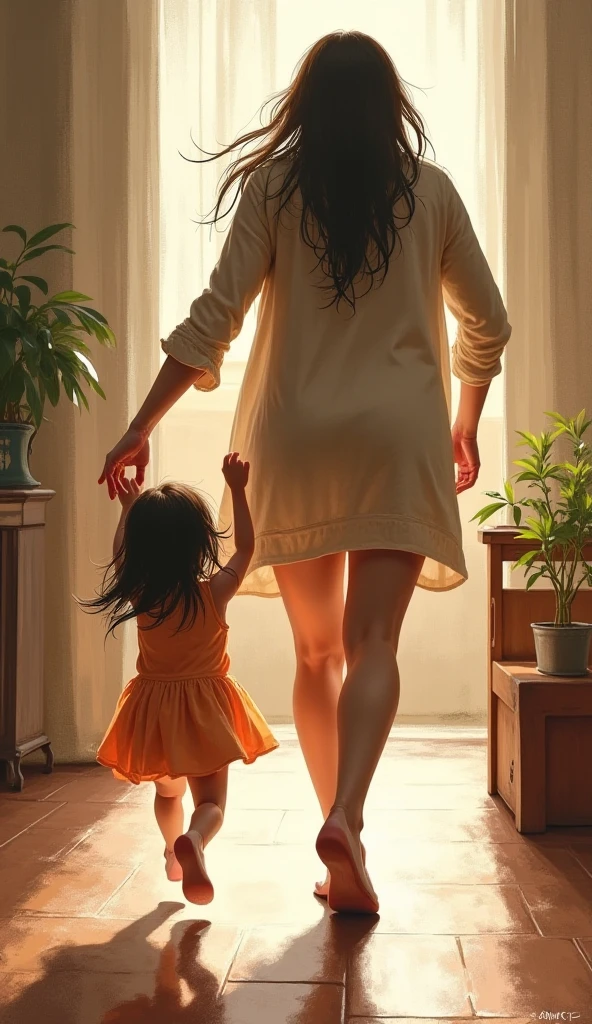 (Detailed CG unity, touching moment captured, heart-warming) An adult figure guides a child through their first steps, (maternal:1.3|paternal) love, (happy:1.2|joyful) expression, (clean white|sandy) shoes, (indoors|outdoors) setting, (wooden floor|grass) background, (golden hour:1.2|sunset:1.3|dusk:1.1) lighting.
