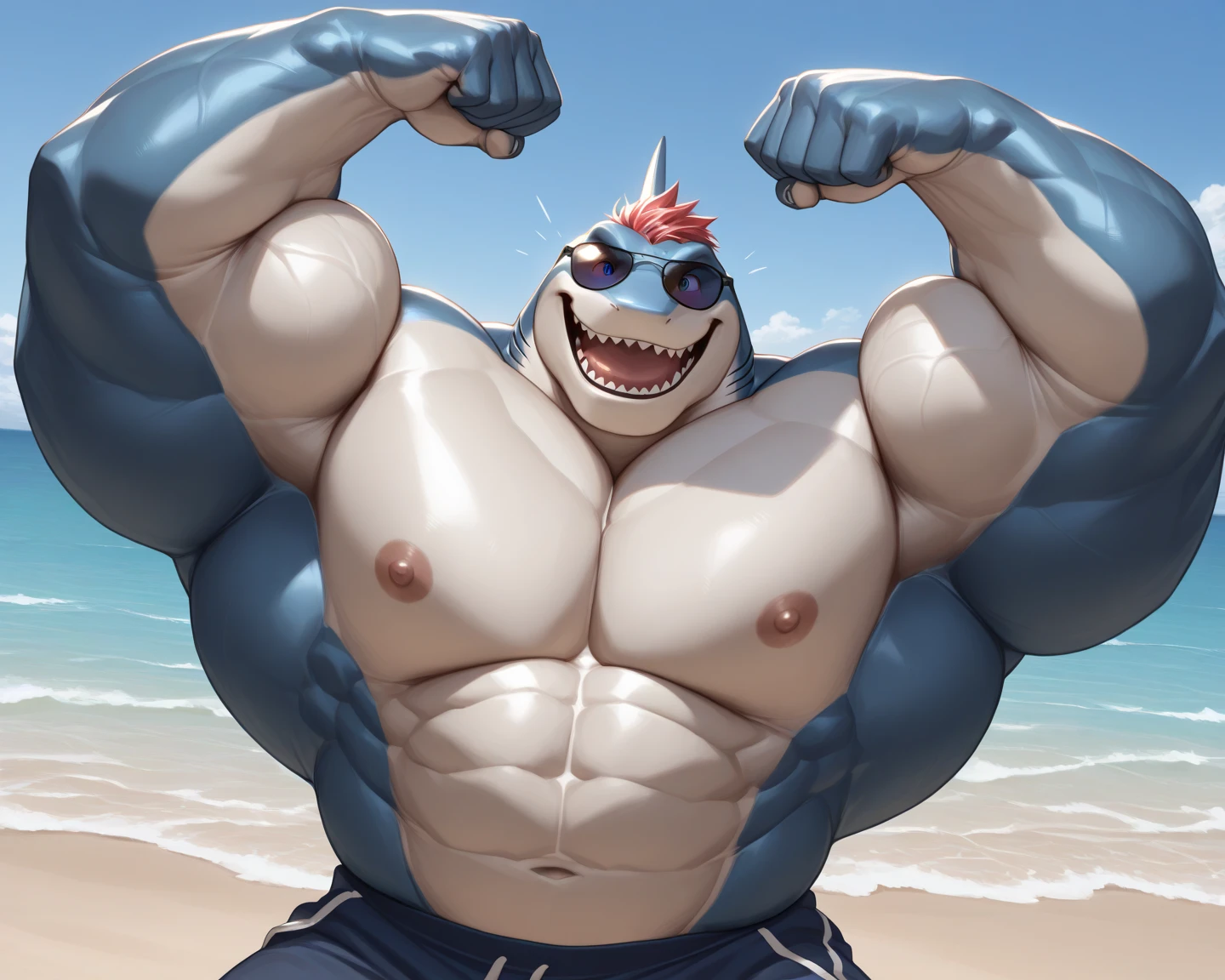 Bowser,male,,aldult,alone,4K,best quality,lie down,lying down,looking at the audience,no clothes,Upper body exposed,bared chest,chest hair,Orange chest hair,dinosaur tail,Pink nipples,chest muscles,Six-pack abs, biceps,anatomically correct,pride,soft shadow,Majestic detailed face,High quality eyes,red eyes,black pupils,Sharp eyes,Grandiose,Valiantary,Smile confidently,Strong,mature,thong,Big black belt,Blue sky and white clouds,The sun shines,seaside,sand beach,coastal