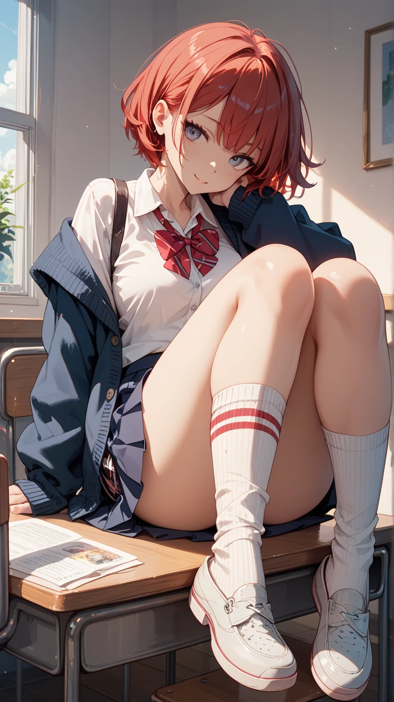 School、In the classroom、Sitting in a chair、Girl、Girl、Short、Younger、Lower school year、Baby Face、flat chest、Dynamic Angle、masterpiece、best quality、ultra-detail、Great Khan、The air conditioner is broken、Summer sunshine、Miniskirt、Panties、bra、Spreading legs、Looks hot、Raise one leg、The desks are lined up、corridor、window、Seems like a hassle、Complaining、There are several classmates behind me.、Clothing、Untidy appearance、Her chest is exposed、Wide Stride、Fan、With his mouth open sloppily