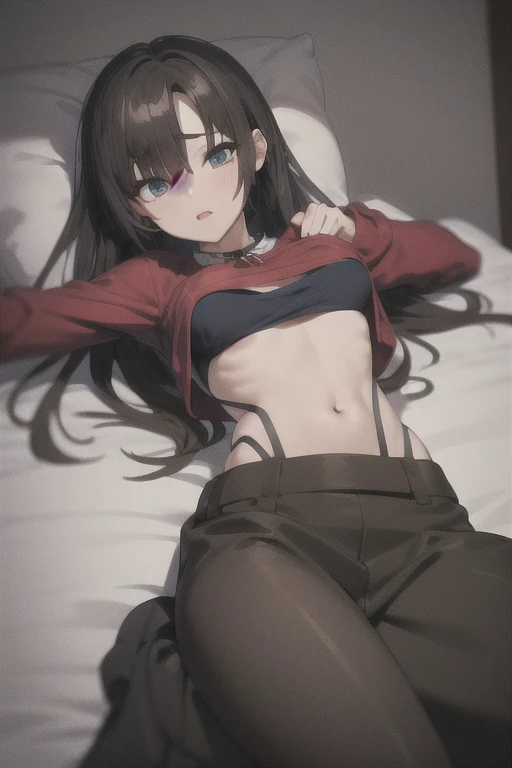 solo, 1girl, looking at viewer, 2D, anime, anime coloring, full body, (solid white background:1.3), miyuki shiba, maid bikini, porn, kiss, looking at viewer, straddle me, smile,bed room,sleep position, kiss me