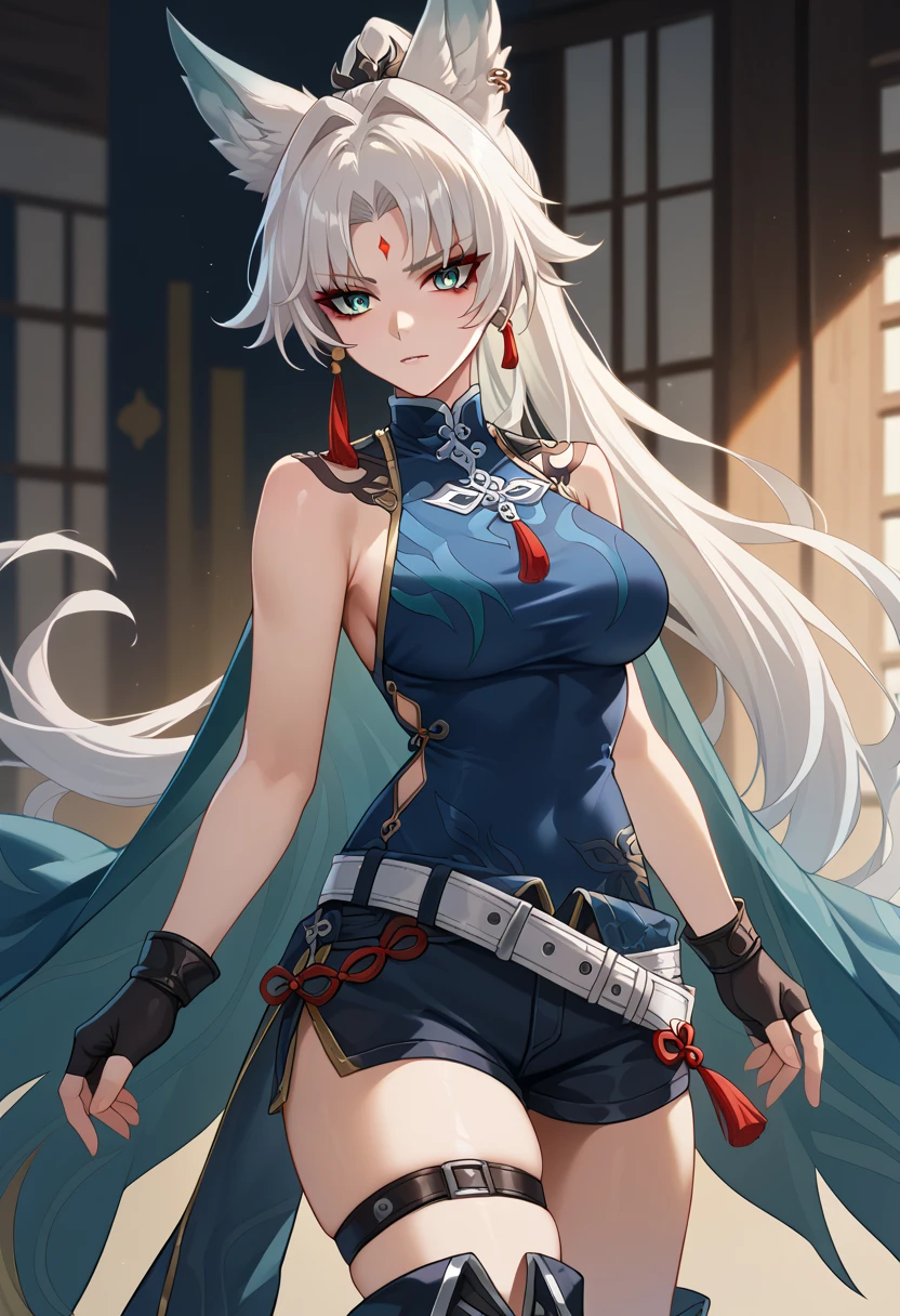 Overlooking the city, close up of one girl, elf, silver hair, red eyes, braid, dancer-style costume, holding a bikini, long magic wand, concept art, beautiful anime scene, beautiful anime scenery, top rated on pixiv, top quality, 4K
